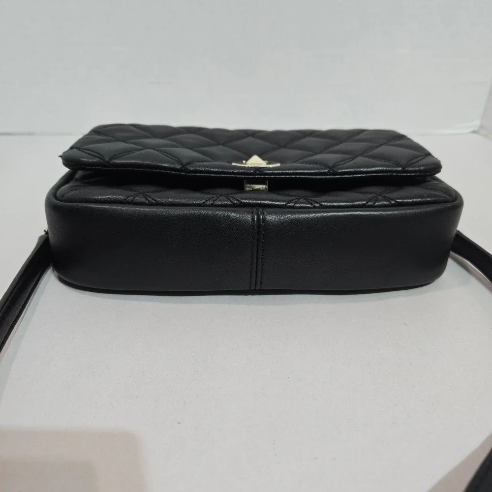 Kate Spade Natalia Crossbody Bag Small Black Quilted Leather Gold Turn-Lock 1418